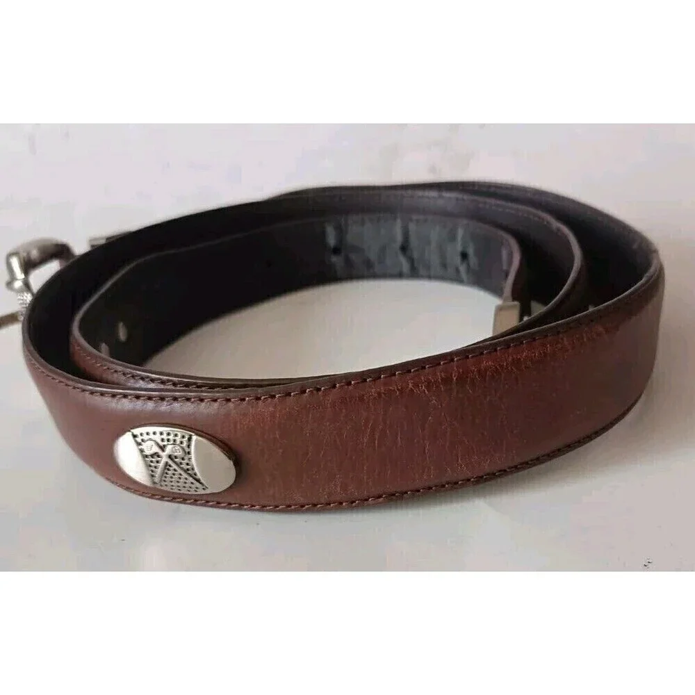 AML 3000 Leather Golf Belt Brown Size 42 Top Grain Oil Silver Club Oval Concho